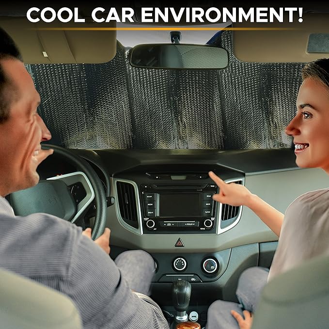 EcoNour Accordion Car Windshield Sun Shade (Blue) | Reflective Car Window Shades for Front Window | Sun Visor Blocks Heat & UV Rays | Controls Interior Temperature | 58 x 28 Inches