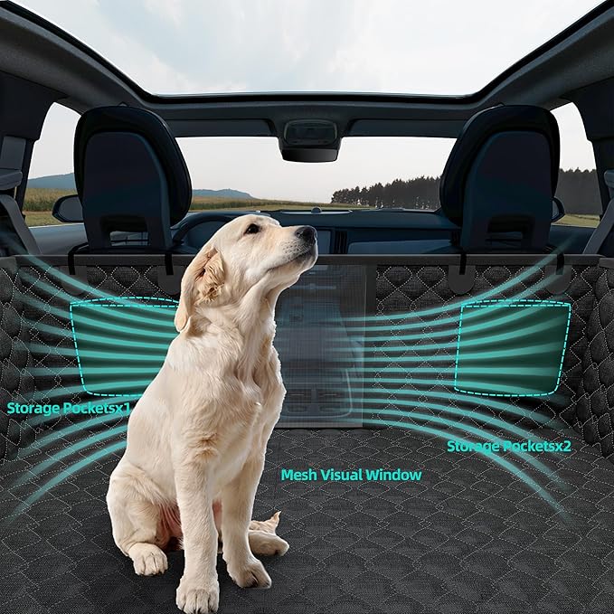petalage Dog Truck Seat Cover for Back Seat, Hard Bottom Pet Hammock for Car, Bed Extender for 2-4 Large Dogs, Waterproof Seat Protector, Universal XL Size Fits for Crew Cab Truck, SUV, Black