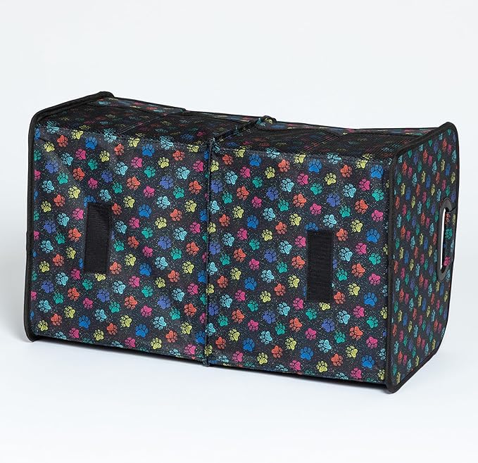 Paws Car Trunk Organizer Foldable Storage Bin with Handles Non Slip Base Pet Gear Travel Tote for SUV Truck (Confetti Paws)