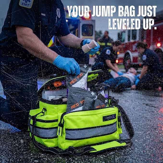 Lightning X Mid-Sized First Responder EMT Bag | LXMB25 | Fully Stocked w/ 240+ First Aid, EMS & Trauma Supplies - Fluorescent Yellow