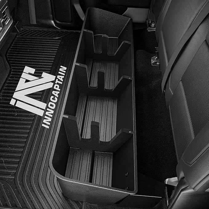 Black Rear Underseat Storage Custom Fit 2019-2026 Chevrolet Silverado and GMC Sierra 1500 2500 3500 HD Double Cab & Crew Cab Heavy Duty Rear Under Back Seat Box Organizer, Anti Slip