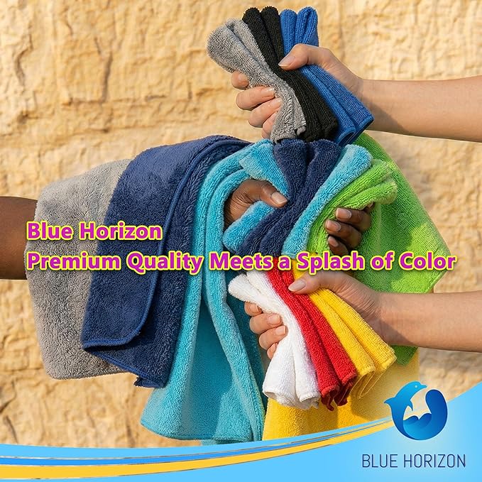 Microfiber Cleaning Towels, 24 Pack, Double Sided Ultra Soft Plush Washcloth, All Purpose Premium Microfiber Detailing Cleaning Cloths Shop Towels(16" x 16", Navy Blue)