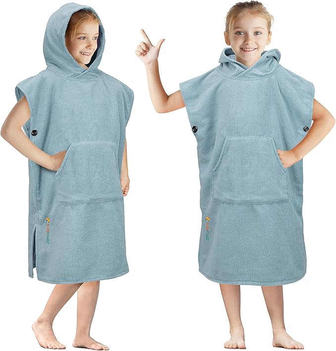 SUN CUBE Kids Changing Robe Surf Poncho, Kids Beach Towels for Teens, Microfiber Hooded Wearable Swim Towel Boys Girls Teenagers