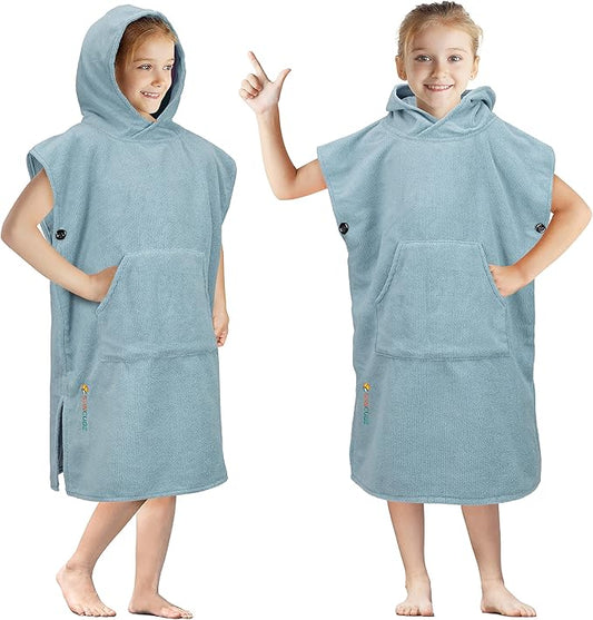 SUN CUBE Kids Changing Robe Surf Poncho, Kids Beach Towels for Teens, Microfiber Hooded Wearable Swim Towel Boys Girls Teenagers