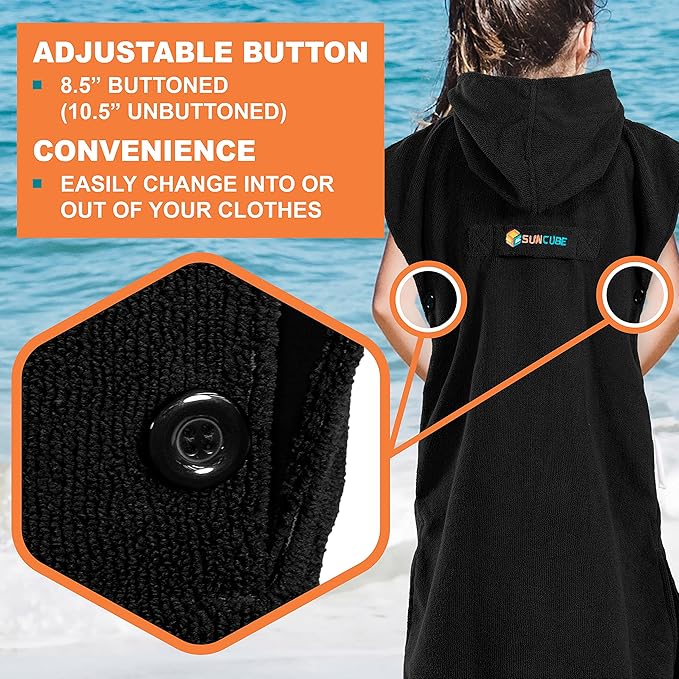 SUN CUBE Kids Changing Robe Surf Poncho, Kids Beach Towels for Teens, Microfiber Hooded Wearable Swim Towel Boys Girls Teenagers
