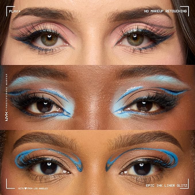 NYX PROFESSIONAL MAKEUP Epic Ink Glitz Liner, Waterproof Metallic Liquid Eyeliner with Vegan Formula - Tapered Twinkle (Shimmer Teal Blue)