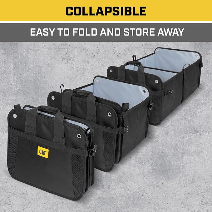 CAT® 3-Piece Car Organizer Bundle – Collapsible Trunk Organizer, Portable Seat Caddy with Adjustable Straps & 2.4 Gallon Leak-Proof Trash Can Cooler for Cars, Trucks, and SUVs Black