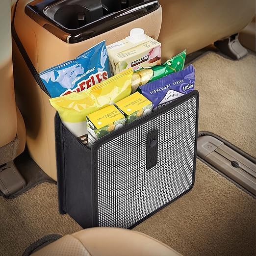 KMMOTORS Jopps Premium Diamond Car Trash Can – Luxury Foldable Bin with Strap, PU Leather & Oxford, Waterproof, Bling Crystal Design for Stylish Interiors (Large, Diamond Black)