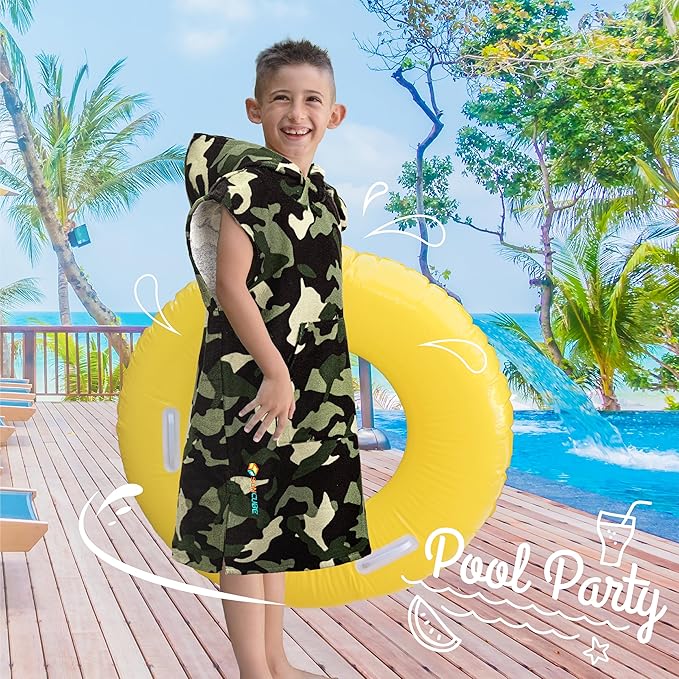 SUN CUBE Kids Changing Robe Surf Poncho, Kids Beach Towels for Teens, Microfiber Hooded Wearable Swim Towel Boys Girls Teenagers