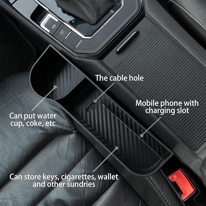 Ouzorp 2 Pack Car Seat Gap Filler Organizer, Multifunctional Car Seat Organizer, Auto Console Side Storage Box, Car Organizer Front Seat for Holding Phone, Car Pocket for Interior Essentials