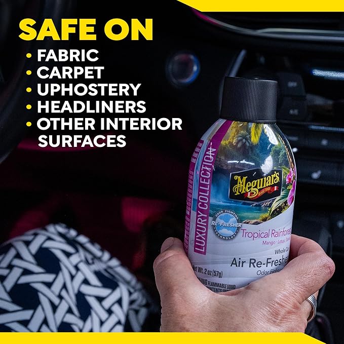 Meguiar's Car Air Refresher Odor Fighting Mist,Tropical Rainforest, Long-Lasting Car Freshener Fights Strong & Unwanted Smells Renewing Interiors with a Luxurious & Refreshing Scent, 2 oz Aerosol