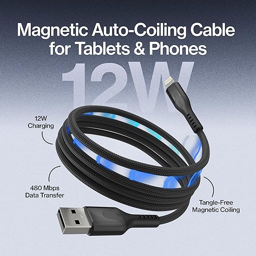 Statik MagStack USB A to iProduct Cable MFi Certified, Clutter-Free Magnetic Charging Cable, Anti-Tangle Phone Charger Cord, 12W, Compatible with iPhone 14 Pro Max, 13 12 11, 6FT/2M, 3-Pack