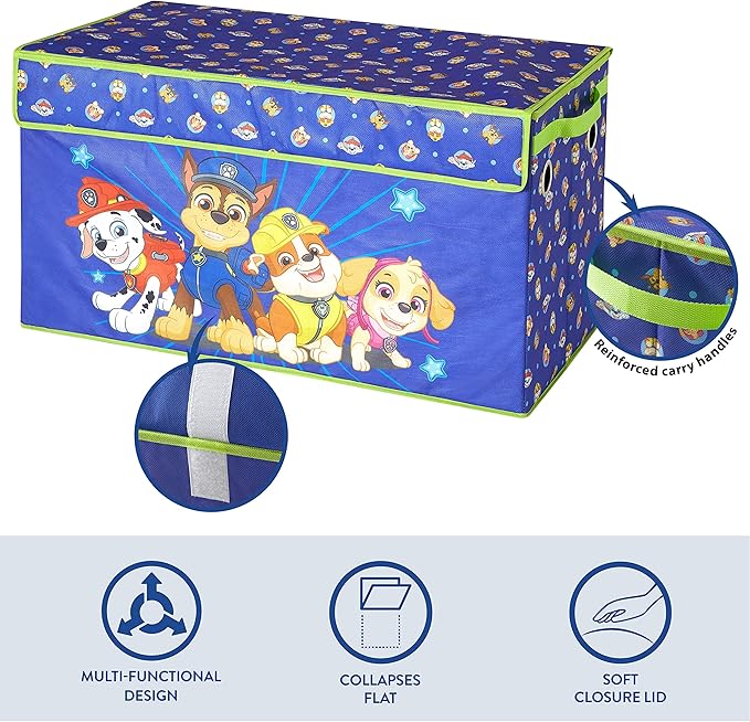 Nickelodeon Paw Patrol Chase, Marshall and Skye Collapsible Children’s Storage Trunk, Durable with Lid