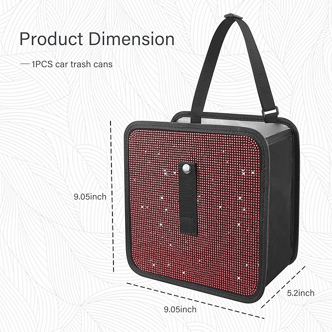 Foldable Trash Cans with Rhinestone, Bling Car Bin for Seat Organizer & Decorations, Universal Bling Accessories for Most SUVs, Trucks (Red)
