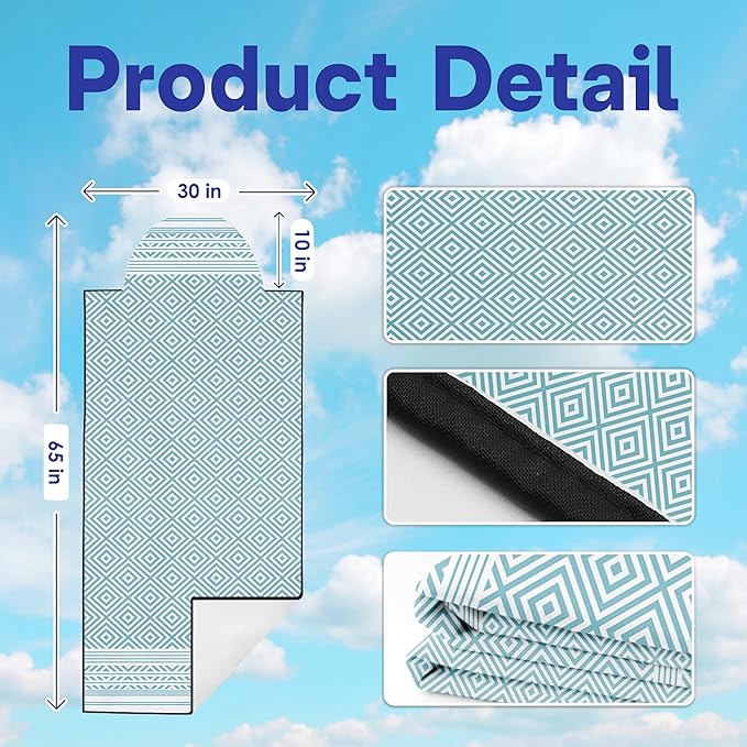 2 Pack Car Seat Towel Covers, Sweat Protector for Front Seats, Premium Thickened Microfiber with Boho Geometric, Breathable & Quick Dry, Slip-on Headrest Pocket for Gym, Beach, Running (Light Blue)