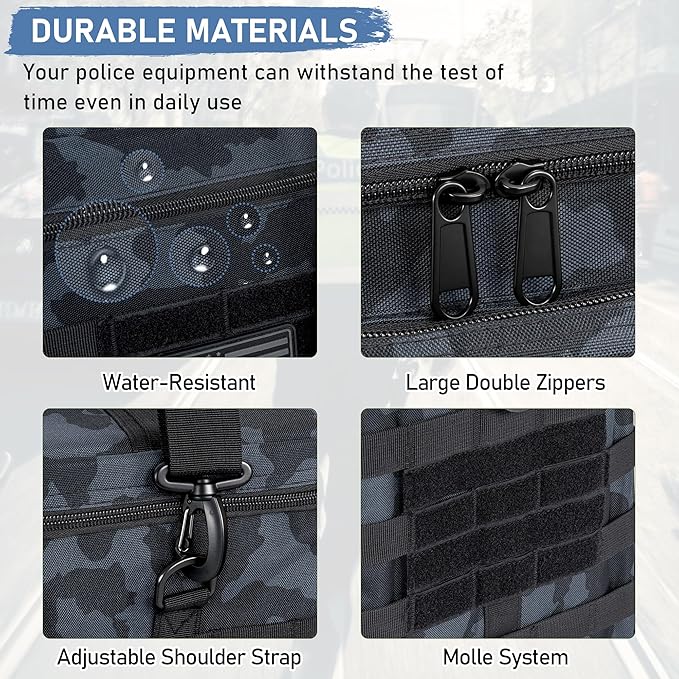 Patrol Bag Law Enforcement, Police Gear Bag Car Front Seat Organizer for Police with Laptop Layer and Cup Holders, MOLLE System, Fits Vehicle Passenger Seat, Black Camo