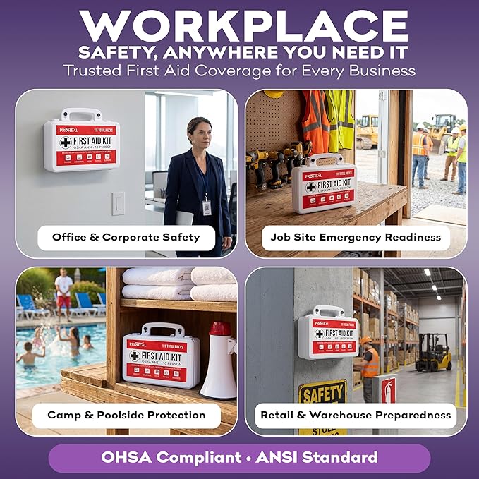 OSHA Compliant First Aid Kit - 10 Person, Type III, ANSI Class A, 111 Pieces Emergency Kit for Business, Office, Home, Workplace, Truck, Car & Construction Site - Latex Free, Wall Mountable | ProHeal