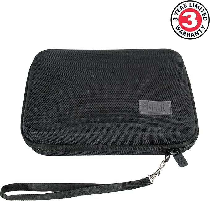 USA Gear Hard Shell Electronics Organizer 7.5 Inch Travel Case - Cable Organizer with Scratch Resistant Interior, Compatible with Garmin GPS, Portable Hard Drive, Phone Charger & More - Black