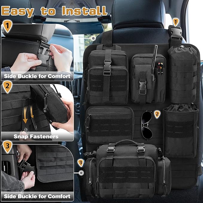 HODRANT 6 Pack Tactical Car Seat Back Organizer, Universal Vehicle Panel Storage Bag with 6 Detachable Molle Pouch Fits for Truck, Pickup, SUV, Bag Only