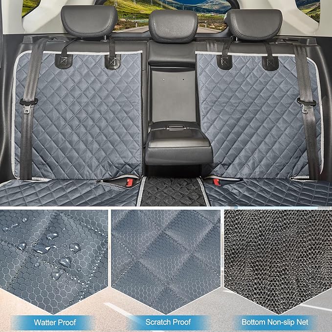 ANOSOSPECIAL Grey Dog Car Seat Cover for Back Seat,Non-Stick Fur,Pet-Friendly and Waterproof - Universal Fit Interior Protector for Auto, Van, SUV - Ideal for Kids and Pets