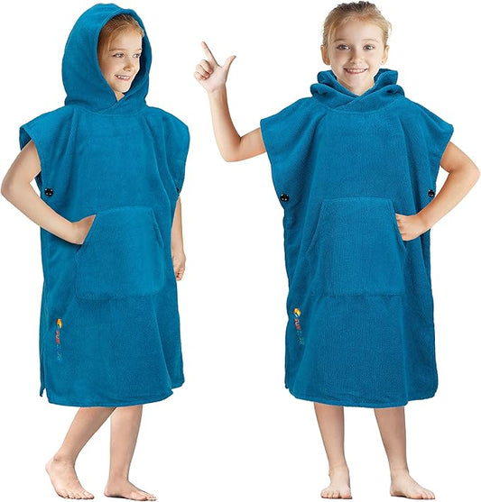 SUN CUBE Kids Changing Robe Surf Poncho, Kids Beach Towels for Teens, Microfiber Hooded Wearable Swim Towel Boys Girls Teenagers