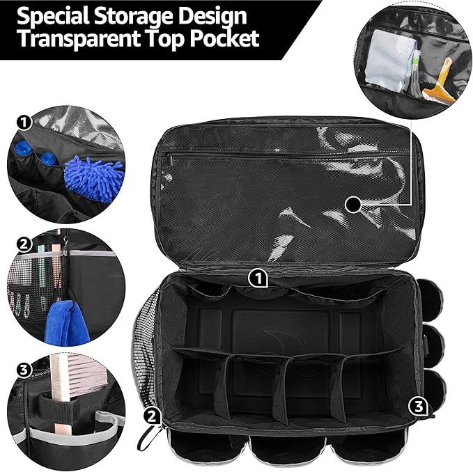 Extra-Large Cleaning Caddy with EVA Hard Bottom, High Capacity Cleaning Supplies Organizer for Housekeeping & Home Work, Cleaner Tools Tote Bag with Shoulder Strap, Patent Design