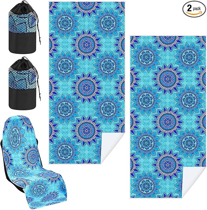 Hahafelt 2 Pack Car Seat Towel Covers with Storage Bag 63 x 32 Inch Athletic Running Towel Seat Sweat Washable Non Slip Cover Gift for Car Outdoor Sport Activities (Blue Mandala)