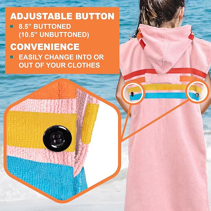 SUN CUBE Kids Changing Robe Surf Poncho, Kids Beach Towels for Teens, Microfiber Hooded Wearable Swim Towel Boys Girls Teenagers