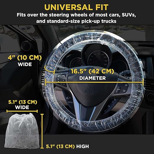 Dura-Gold 200 Piece Set of Disposable Steering Wheel Covers and Gear Selector Shifter Knob Covers - Universal Fit, Clear Plastic with Elastic Bands - Handbrake Cover, Keep Auto Interior Clean