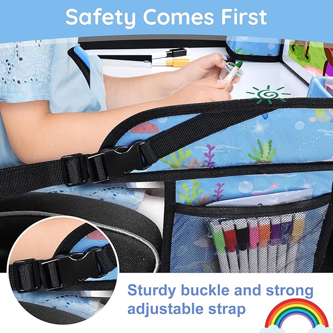 Kids Travel Tray, Kids Travel Trays for Car Seat, Road Trip Essentials for Toddler, Carseat Lap Tray with Dry Erase Board & Storage Organizer for Road Trip Activities for Kid, Bluish Violet