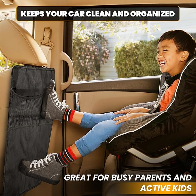 EcoNour Car Back Seat Organizer & Kick Mat Protector 2 Pack – Waterproof Car Seat Back Protectors for Kids with Storage Pockets, Backseat Cover for Dirt, Mud & Scratch Protection, Travel Accessories
