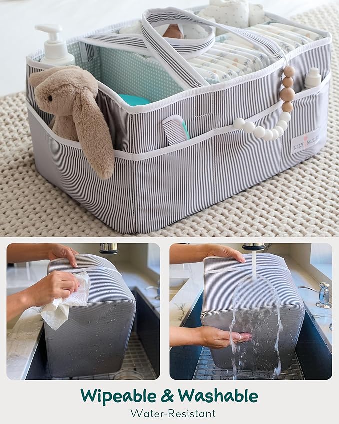 Lily Miles Baby Diaper Caddy Organizer - Large Tote Bag for Newborn essentials Boy or Girl - Baby Shower Basket - Nursery Must Haves - Registry Favorites - Newborn Caddie Car Organizer