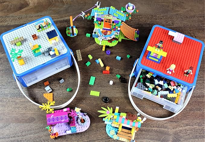 Bins & Things Storage Bin Organizer Box - Toy Storage Case for Building Blocks, Small Dolls and Accessories - Kids Toy Suitcase with Baseplate Lid - Mess-Free Organizer for Travel and Playroom