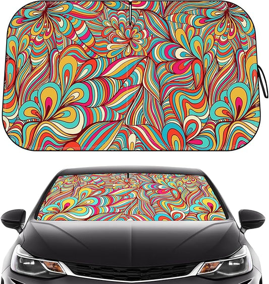 Car Windshield Sun Shade - Reflector Sunshade Offers Ultimate Protection for Car Interior, Cool Reflective Sun Blocker Fits Small Sedans, Mini SUVs