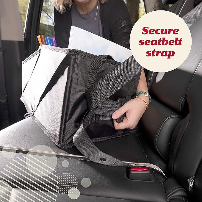 Lusso Gear 9-Compartment Car Seat Organizer with Cup Holders - For Front, Back, Passenger Seats, Truck and Van (Black w Red Stitch)