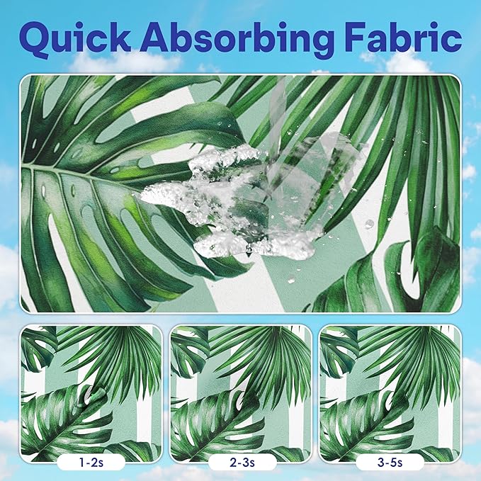 2 Pack Car Seat Towel Covers, Sweat Protector for Front Seats, Premium Thickened Microfiber with Palm Leaves, Breathable & Quick Dry, Slip-on Headrest Pocket for Gym Running Beach Universal Fit