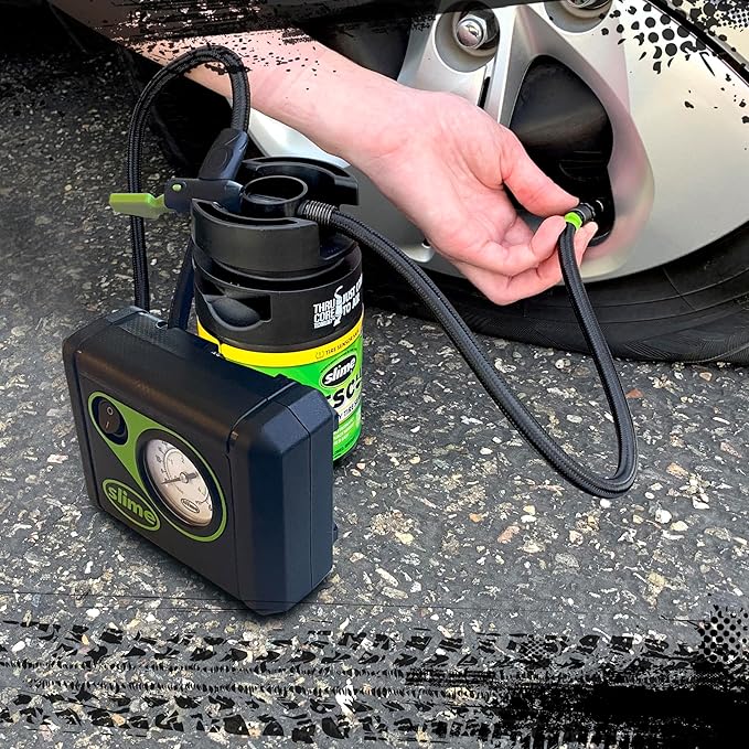 Slime 50138 Flat Tire Puncture Repair, Smart Spair Plus, Emergency Kit for Car Tires, Includes Sealant and Tire Inflator Pump, Suitable for Cars and Other Highway Vehicles, 12 Min Fix