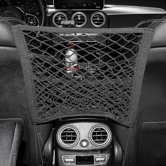 3 Layer Car Mesh Organizer Between Front Seats, Pet Dog Kid Net Barrier Car Net Pocket Elastic Storage Bag Tissue Purse Holder for SUV Truck Van, 15.7 x 13.7 Inch