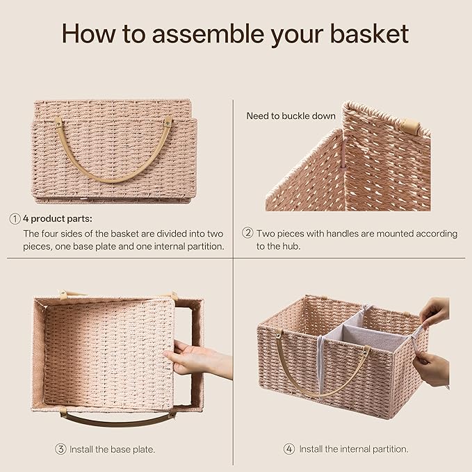 Angelhood Large Paper Rope Diaper Caddy, Baby Essentials Organizer, Portable Baby Shower Baskets Gift Bin, Car Storage Bag for Nursery
