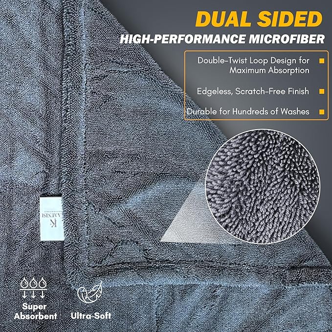 Premium Microfiber Car Drying Towel - 20in x 30in - 1200GSM - Dual Sided, Super Absorbent
