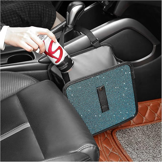 Foldable Trash Cans with Rhinestone, Bling Car Bin for Seat Organizer & Decorations, Universal Bling Accessories for Most Cars, SUVs, Trucks (Blue)