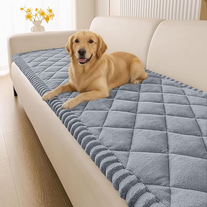 Smiry Fuzzy Couch Cover for Dogs, Non Slip Washable Pet Sofa Cover, Scratch Proof Hair Resistant Plush Sofa Slipcover, Pet Friendly Couch Cushion Protector for Cat, Grey, 27.6" x 47"