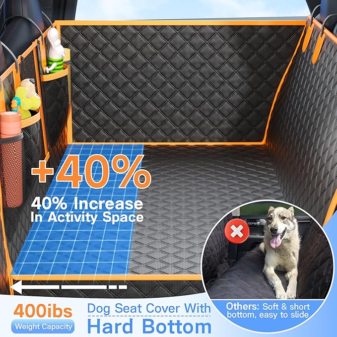 Dog Car Seat Cover for Back Seat, Hard Bottom Car Seat Cover for Dogs with Door Protectors for Traveling and Camping with Pets, Waterproof and Scratch-Resistant, Suitable for Cars