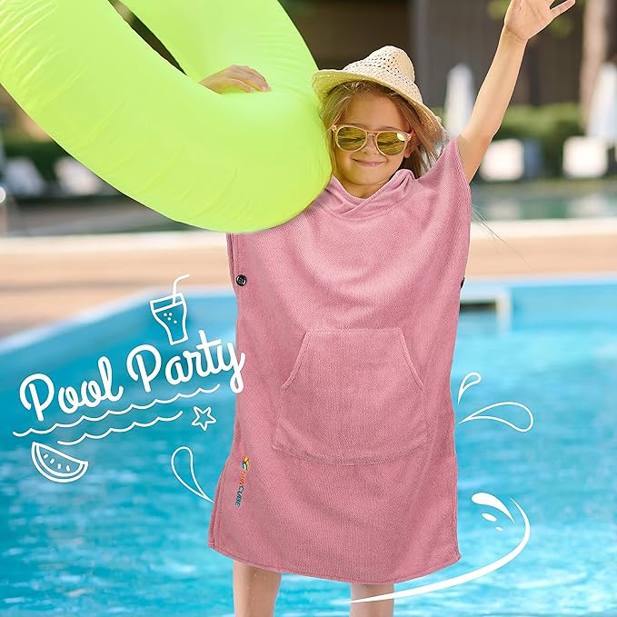 SUN CUBE Kids Changing Robe Surf Poncho, Kids Beach Towels for Teens, Microfiber Hooded Wearable Swim Towel Boys Girls Teenagers