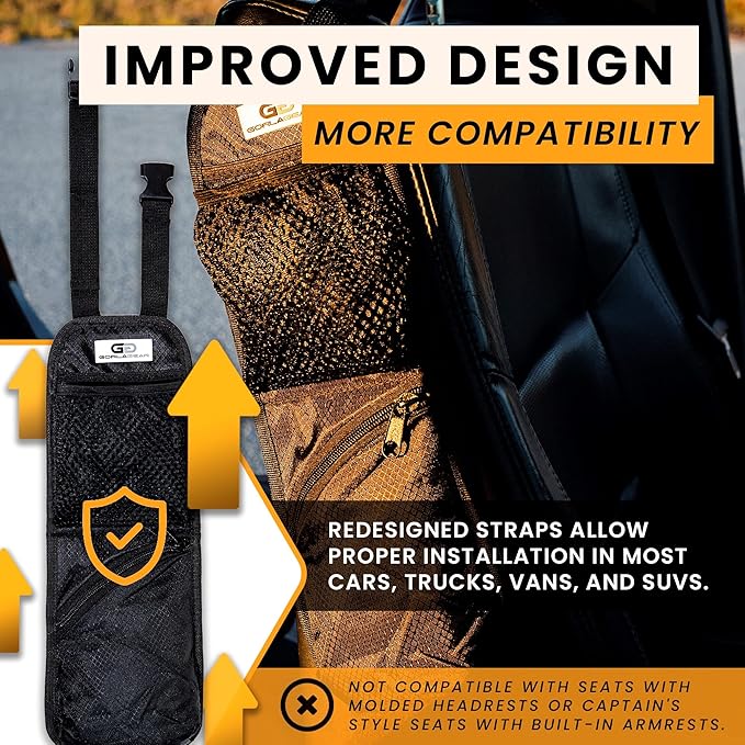 Gorla Gear Black Car Seat Side Organizer Hanging Organization Storage Bag Auto Accessories Multifunctional Mesh Net Pocket for Masks Sanitizer Drink Coin Change Pen Sunglass Phone Holder Truck SUV Van