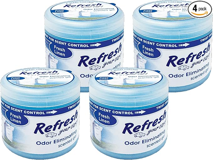 Refresh Your Car! 84921 Fresh Linen Scent Scented Gel Air Freshener, 4.5 oz, 4 Pack