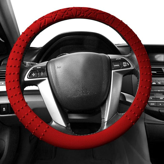 FH Group Burgundy Steering Wheel Cover (Silicone W. Nibs & Pattern Massaging grip Wheel Cover Color -Fit Most Cars, Suvs, Trucks & Vans)