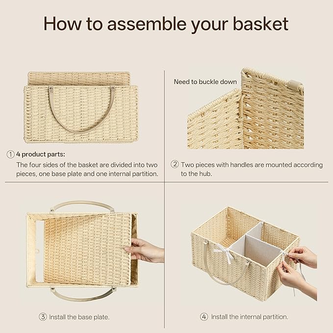 Angelhood Paper Rope Diaper Caddy, Baby Essentials Organizer, Portable Baby Shower Baskets Gift Bin, Car Storage Bag for Nursery