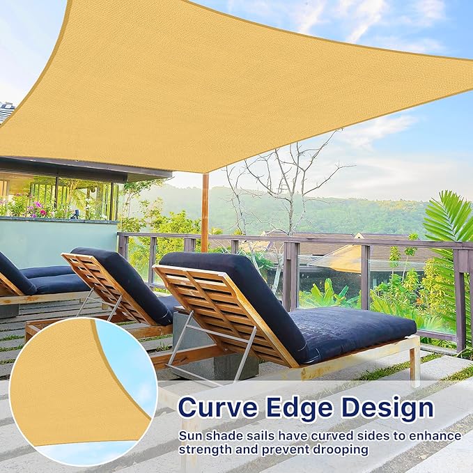 RoomHacks 12'x12' Sun Shade Sail, UV Protection Outdoor Shade, Curved Tear Resistant Heavy Duty Sun Shade for Patio Garden, Backyard, Deck, Car Port, Playground, (Sand)
