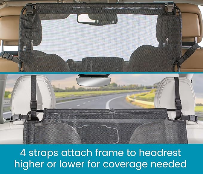 High Road Back Seat Barrier for Dogs - Car Divider for Dogs for Behind Front Seat - Padded Steel Frame with Heavy Duty Coated Dog Net Barrier for Car, Truck or SUV